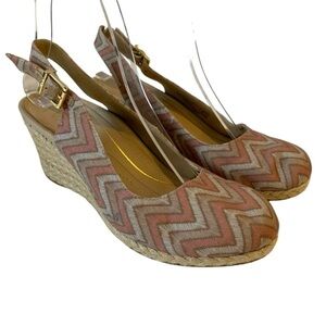 Vionic Coralina Chevron  Pink Tan Espadrilles Wedge Slingback Sandals sz 7.5